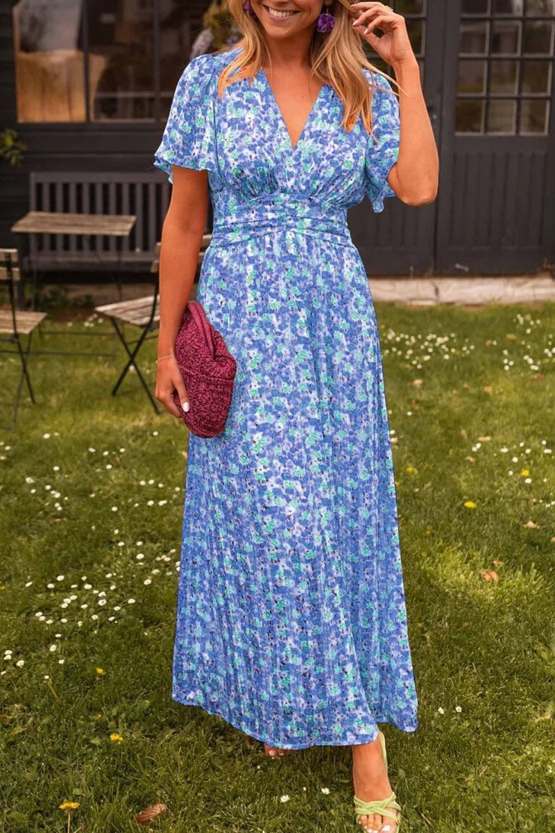 Women's Floral Maxi Summer Dress with Pleated Details