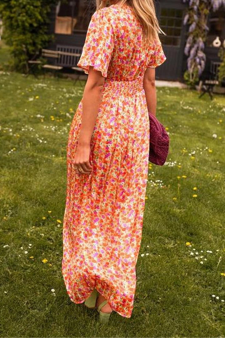 Women's Floral Maxi Summer Dress with Pleated Details