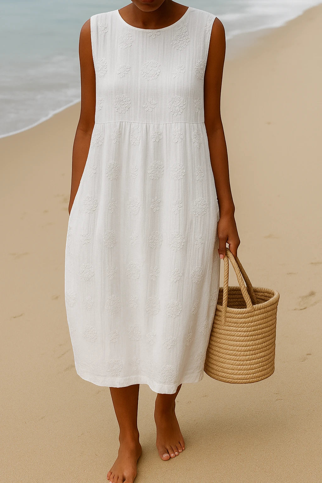 Women's Floral Midi Summer Dress with Embroidered Feature