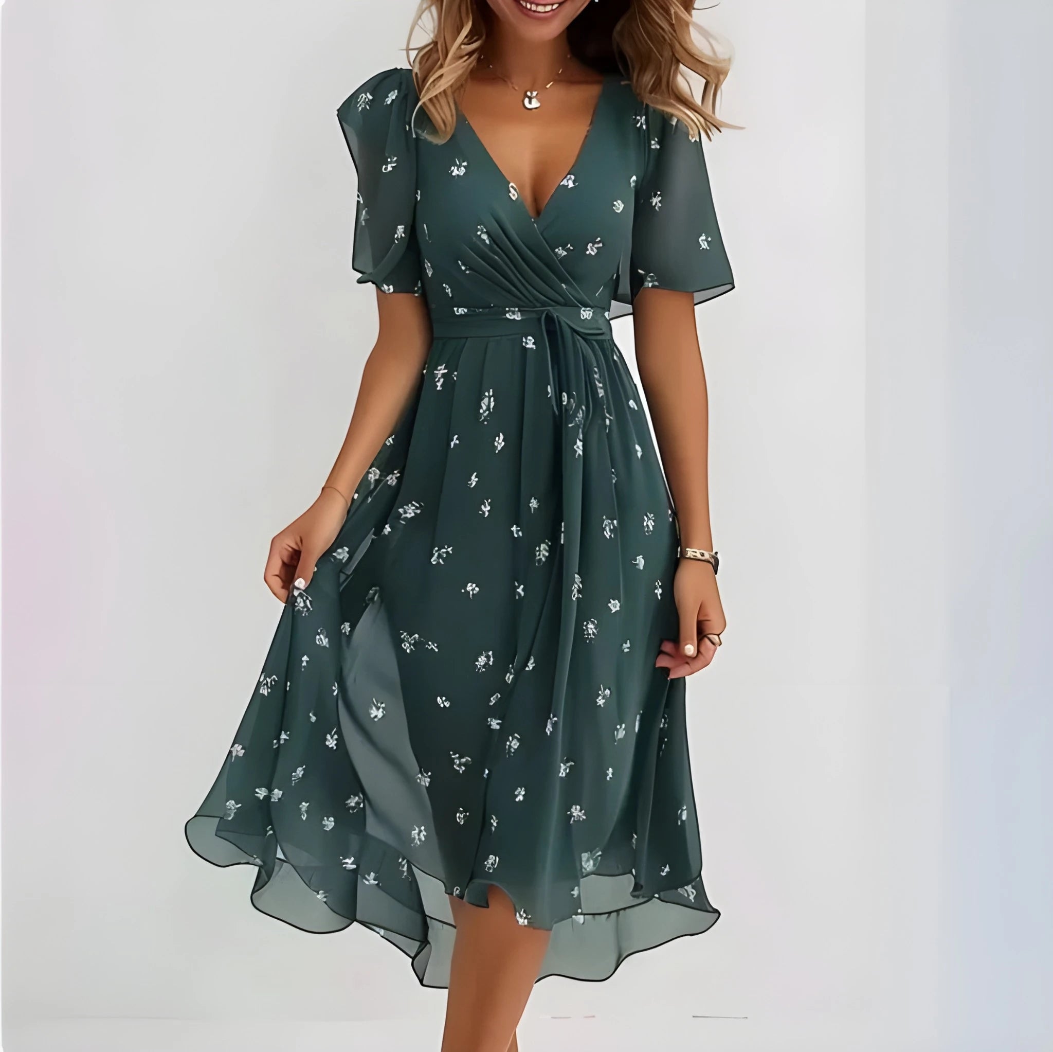 Women's Floral Midi Summer Dress with Ruffles