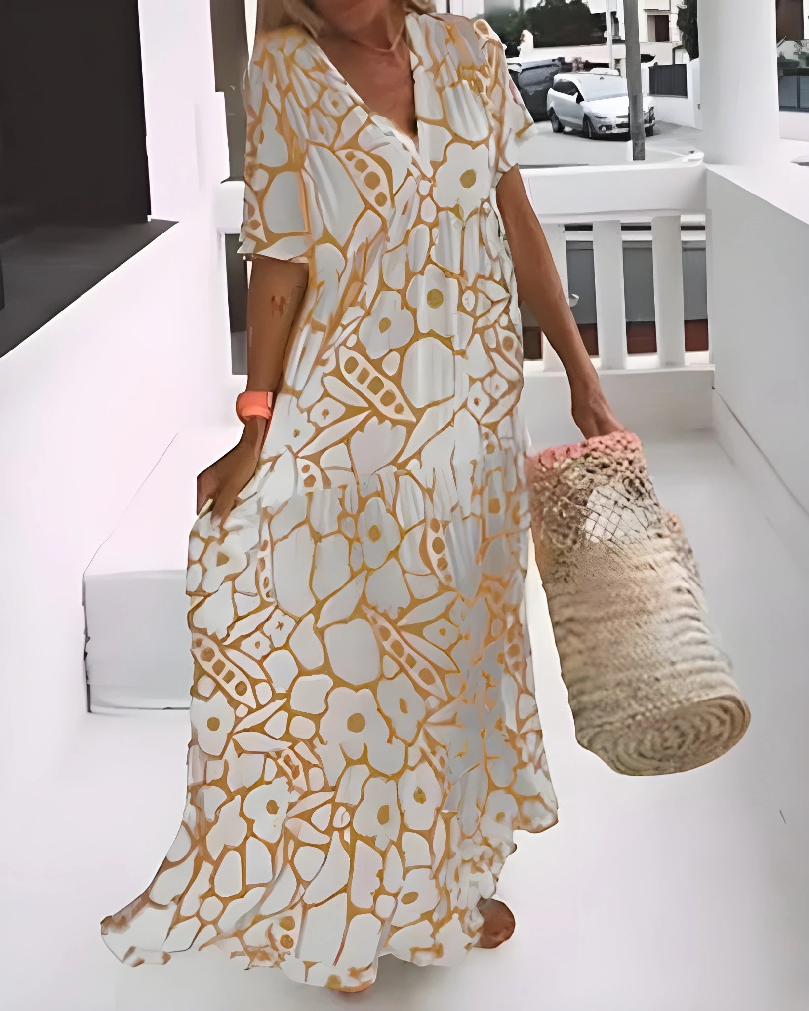 Women's Floral Tiered Maxi Summer Dress with V-Neck
