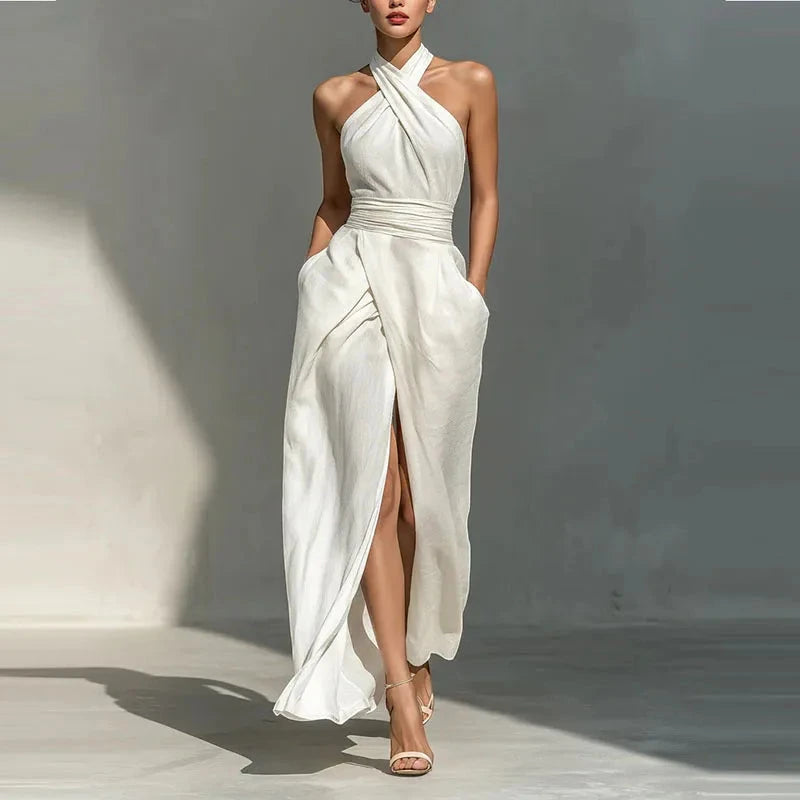 Women's Flowy Elegant Maxi Summer Dress with Halter Neck