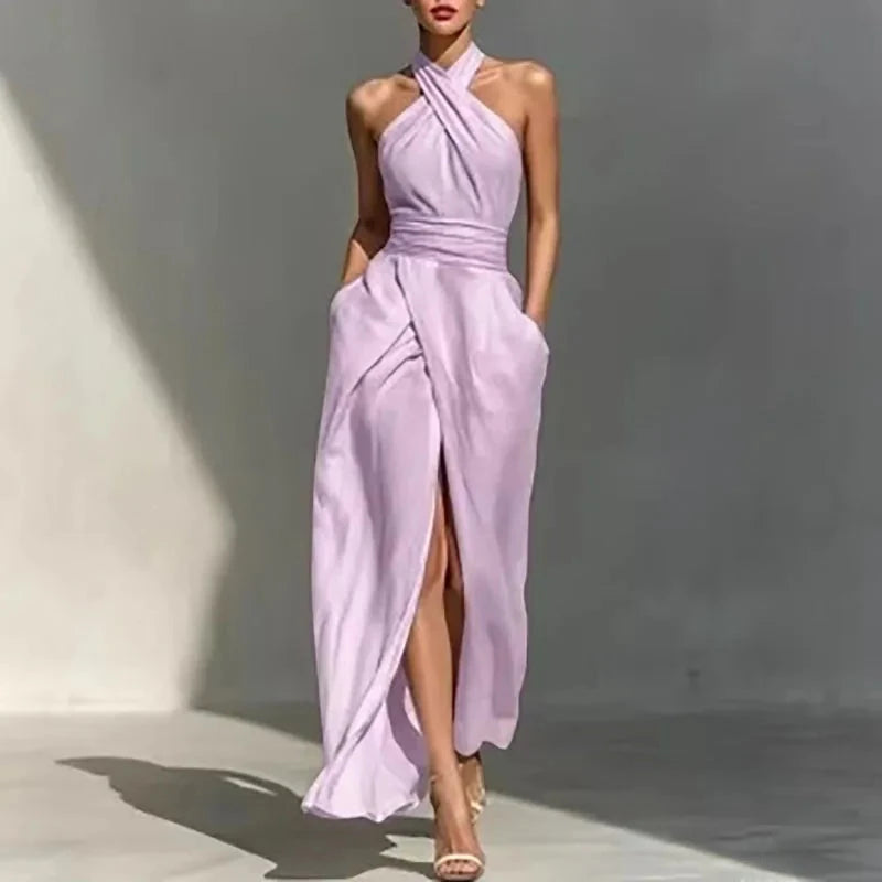Women's Flowy Elegant Maxi Summer Dress with Halter Neck