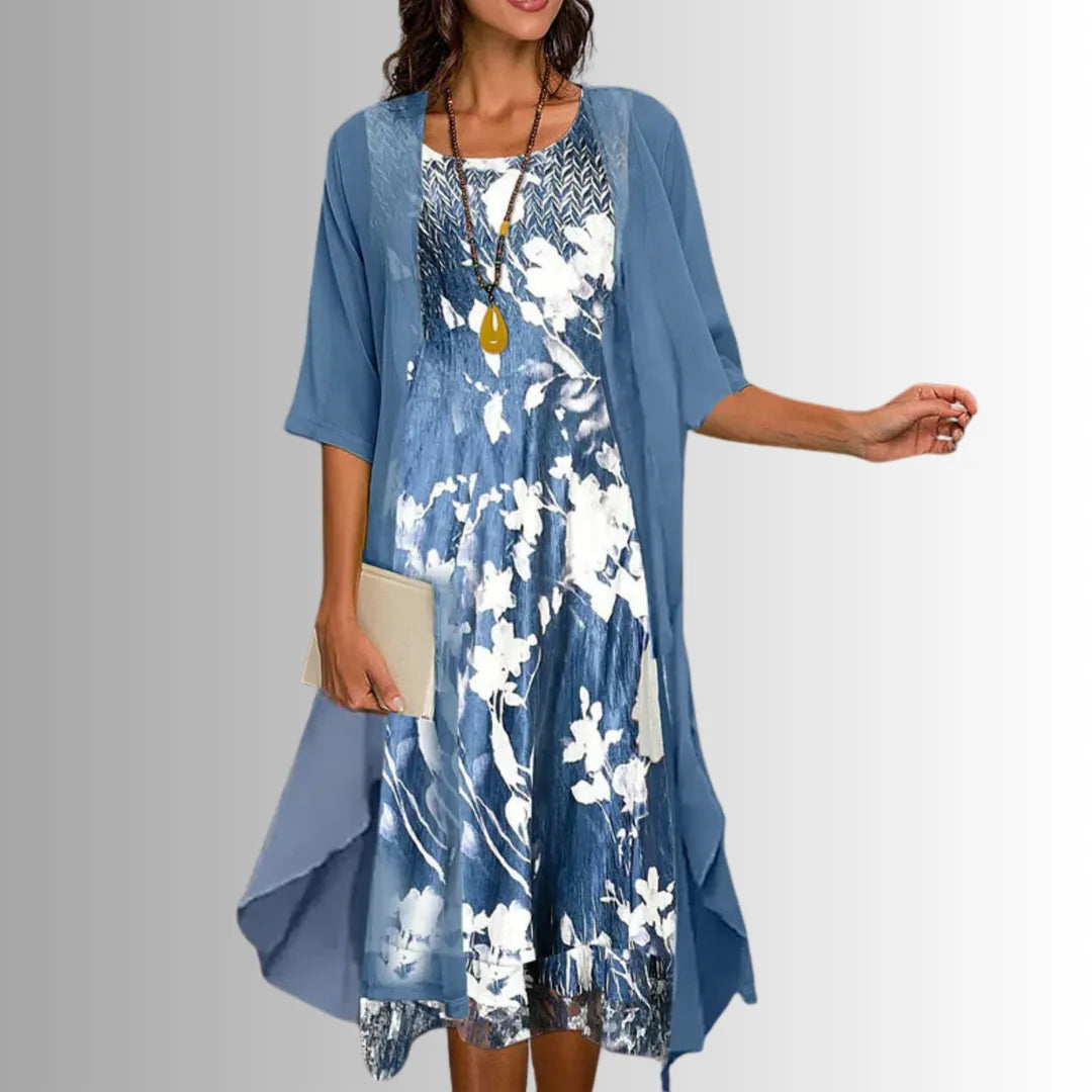 Women's Flowy Printed Midi Summer Dress with 3/4 Sleeve
