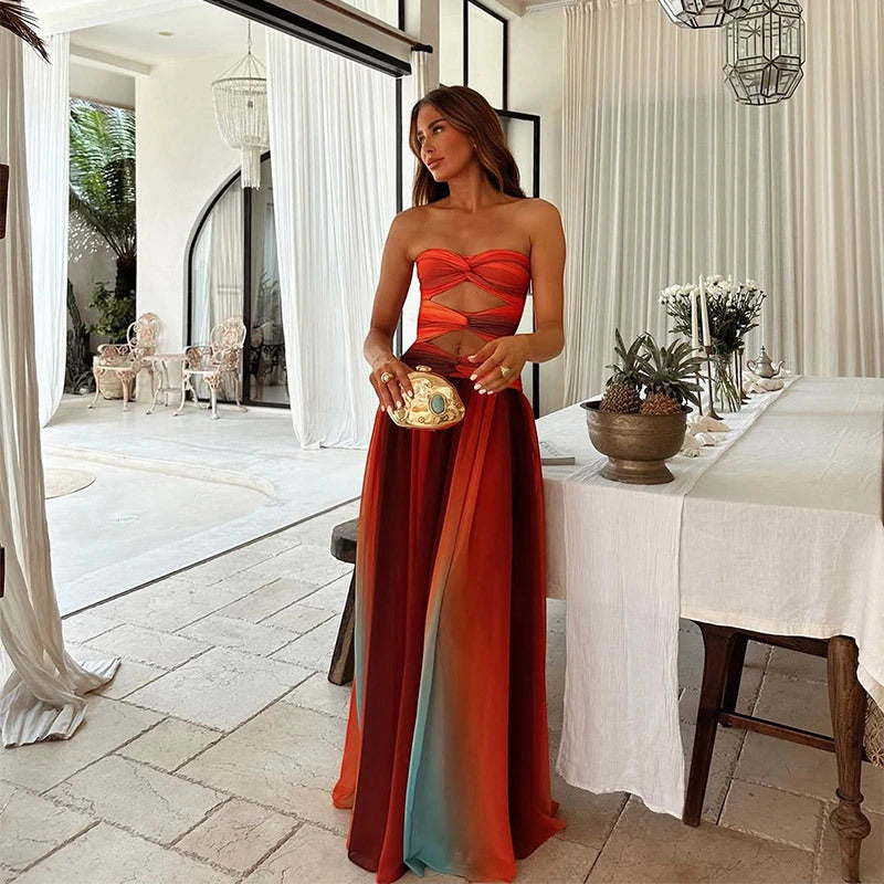 Women's Formal Elegant Maxi Summer Dress with Pleated Skirt