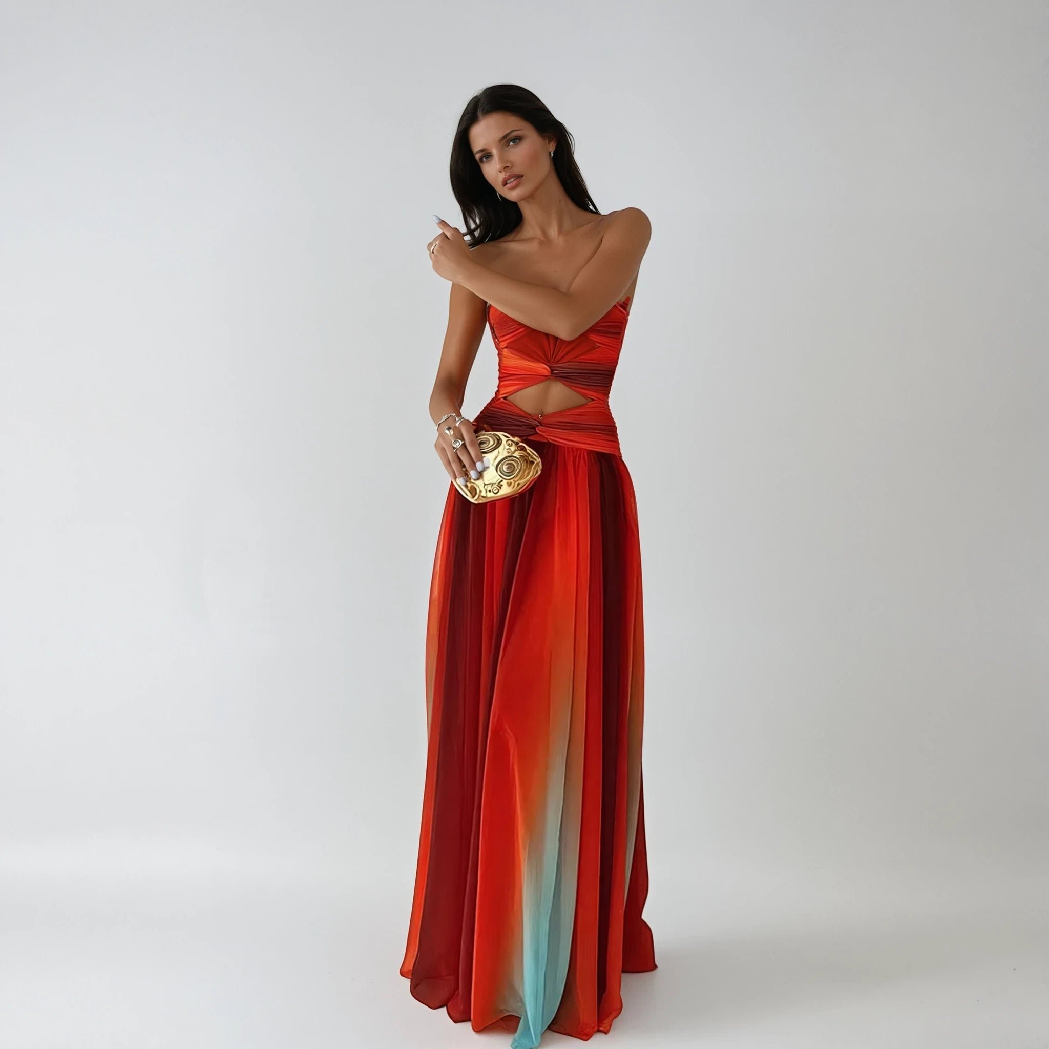 Women's Formal Elegant Maxi Summer Dress with Pleated Skirt