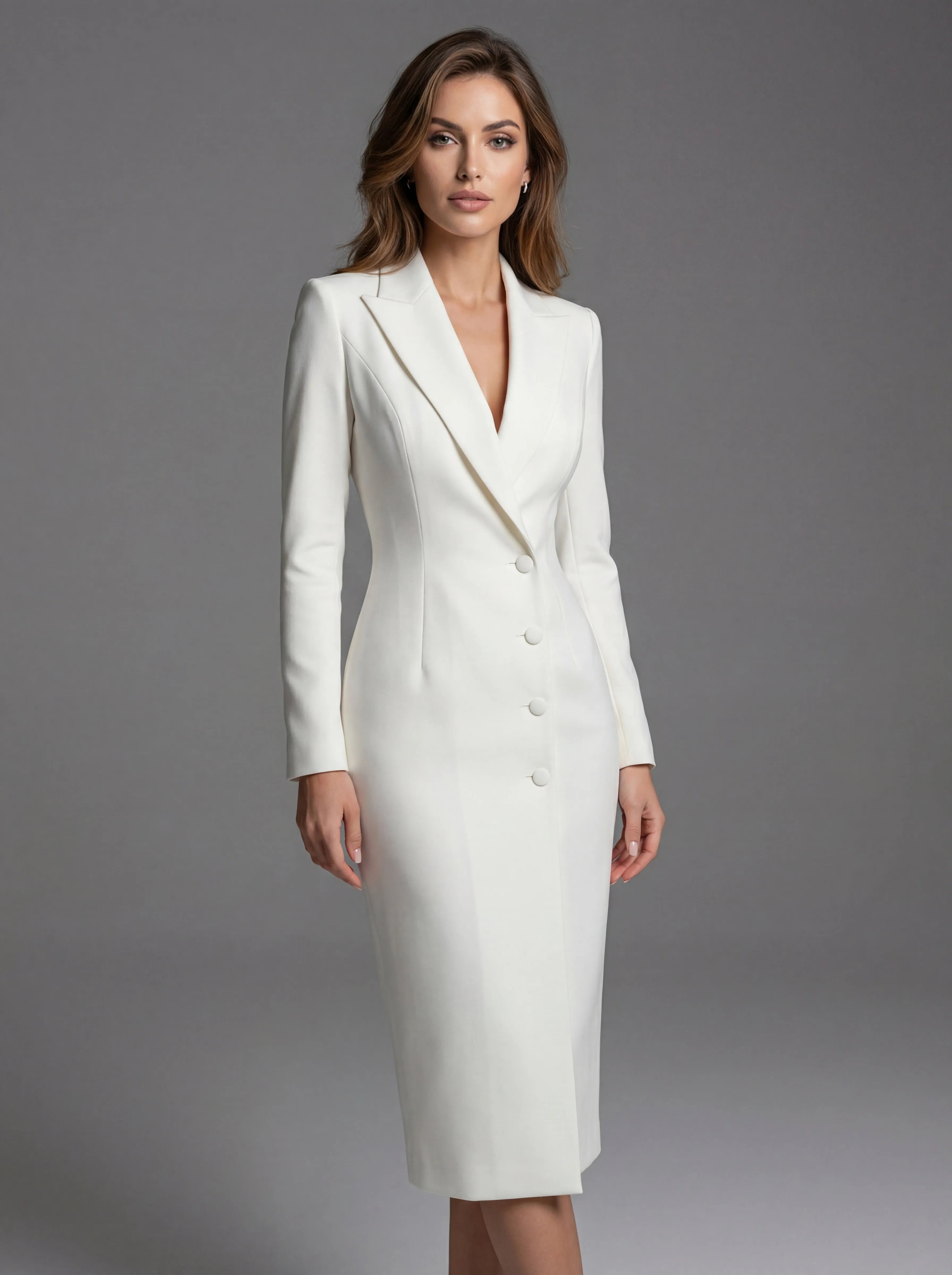 Women's Formal Elegant Midi Blazer Dress with Long Sleeve