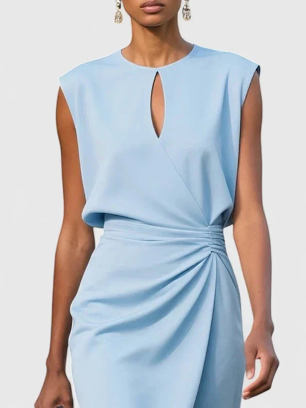 Women's Formal Elegant Midi Wedding Guest Dress with High Neck