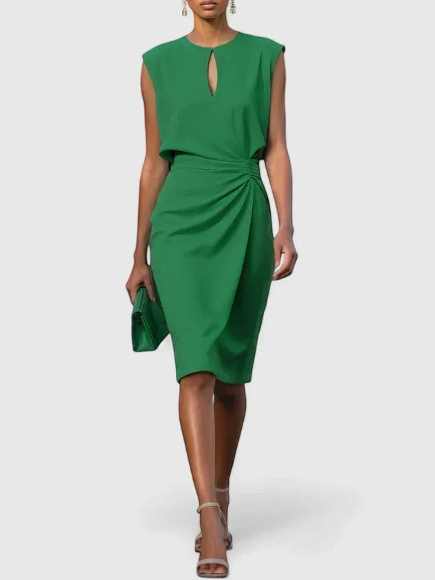 Women's Formal Elegant Midi Wedding Guest Dress with High Neck