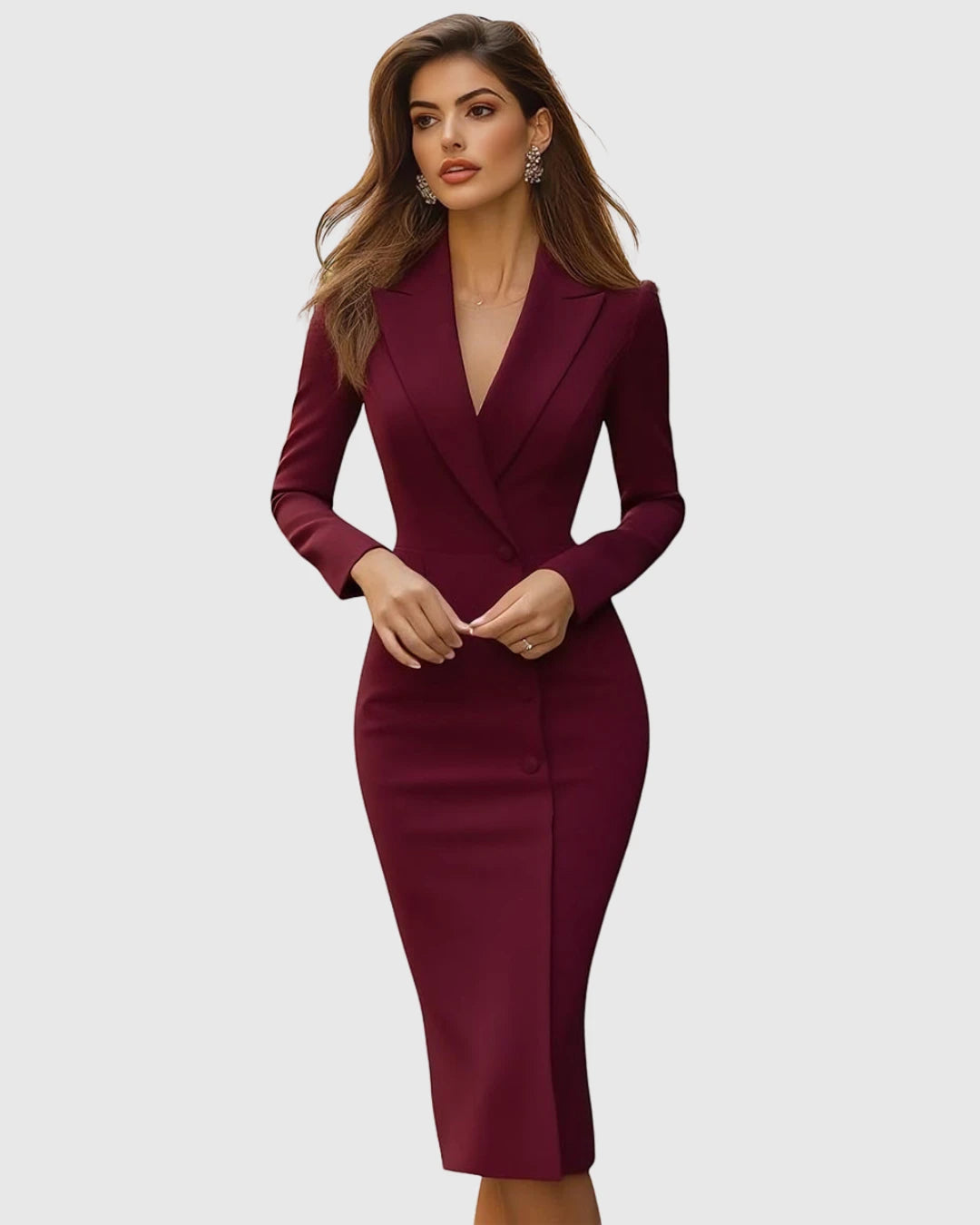 Women's Formal Elegant Midi Dress with Long Sleeve