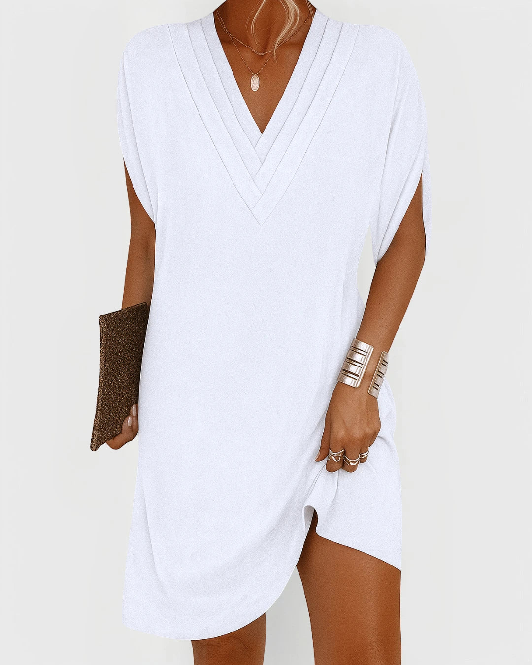 Women's Formal Flowy Midi Summer Dress with V-Neck
