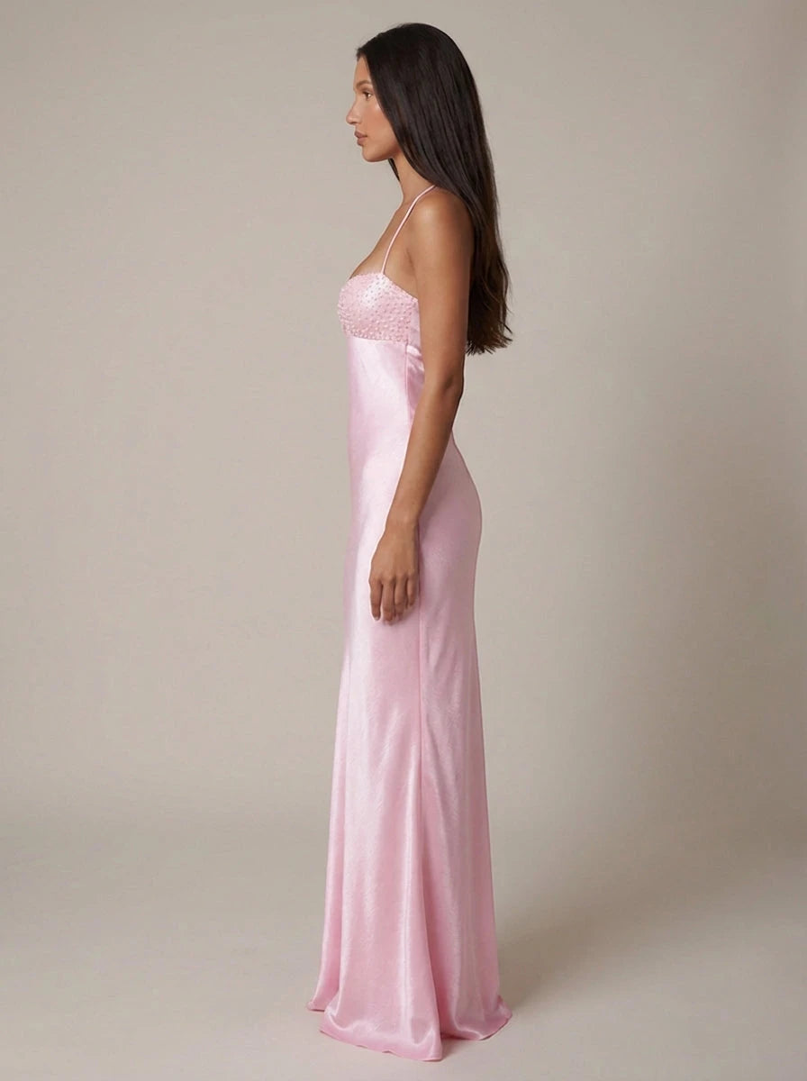 Women's Formal Long Maxi Wedding Guest Dress with Halter and Beaded