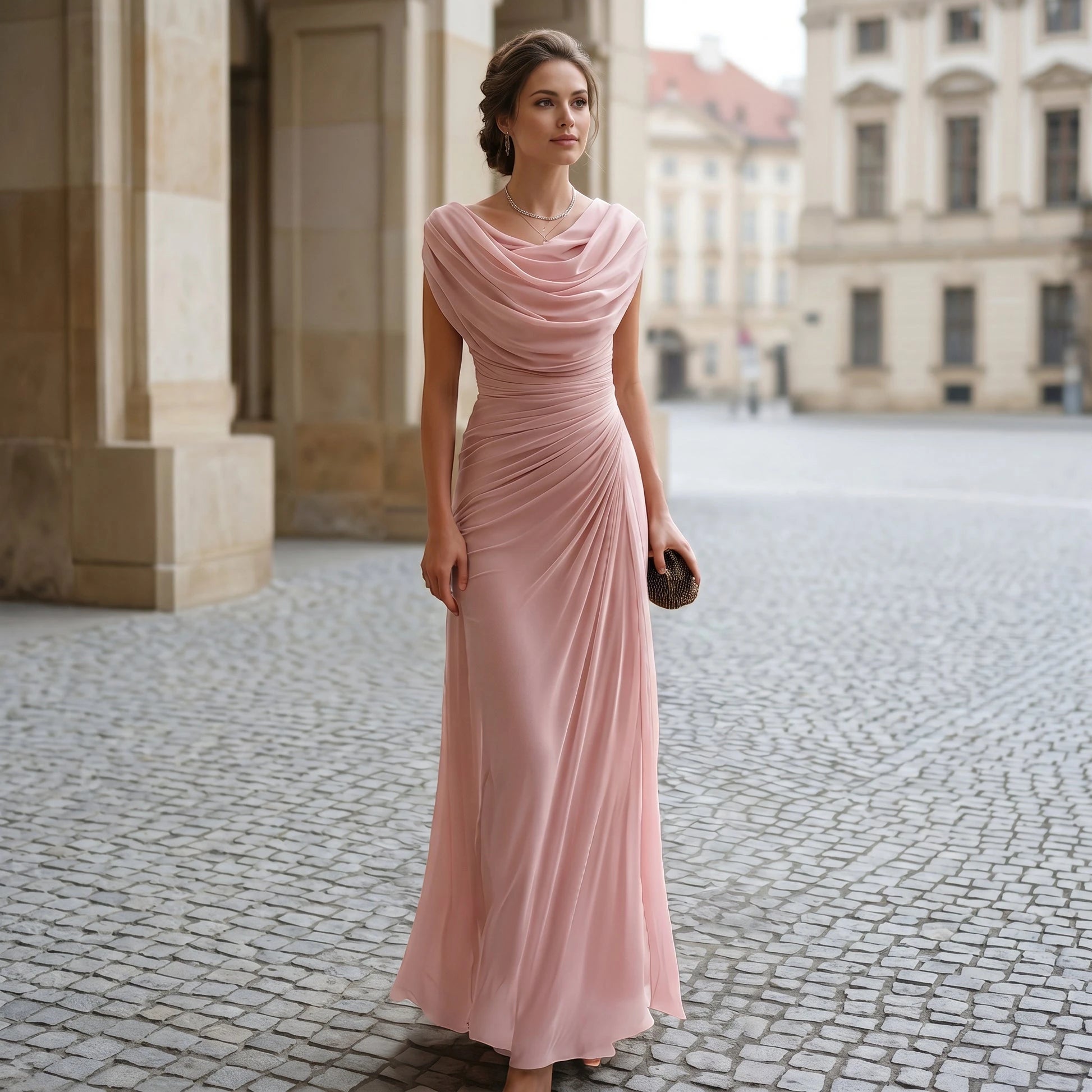 Women's Formal Maxi Wedding Guest Dress with Cowl Neck