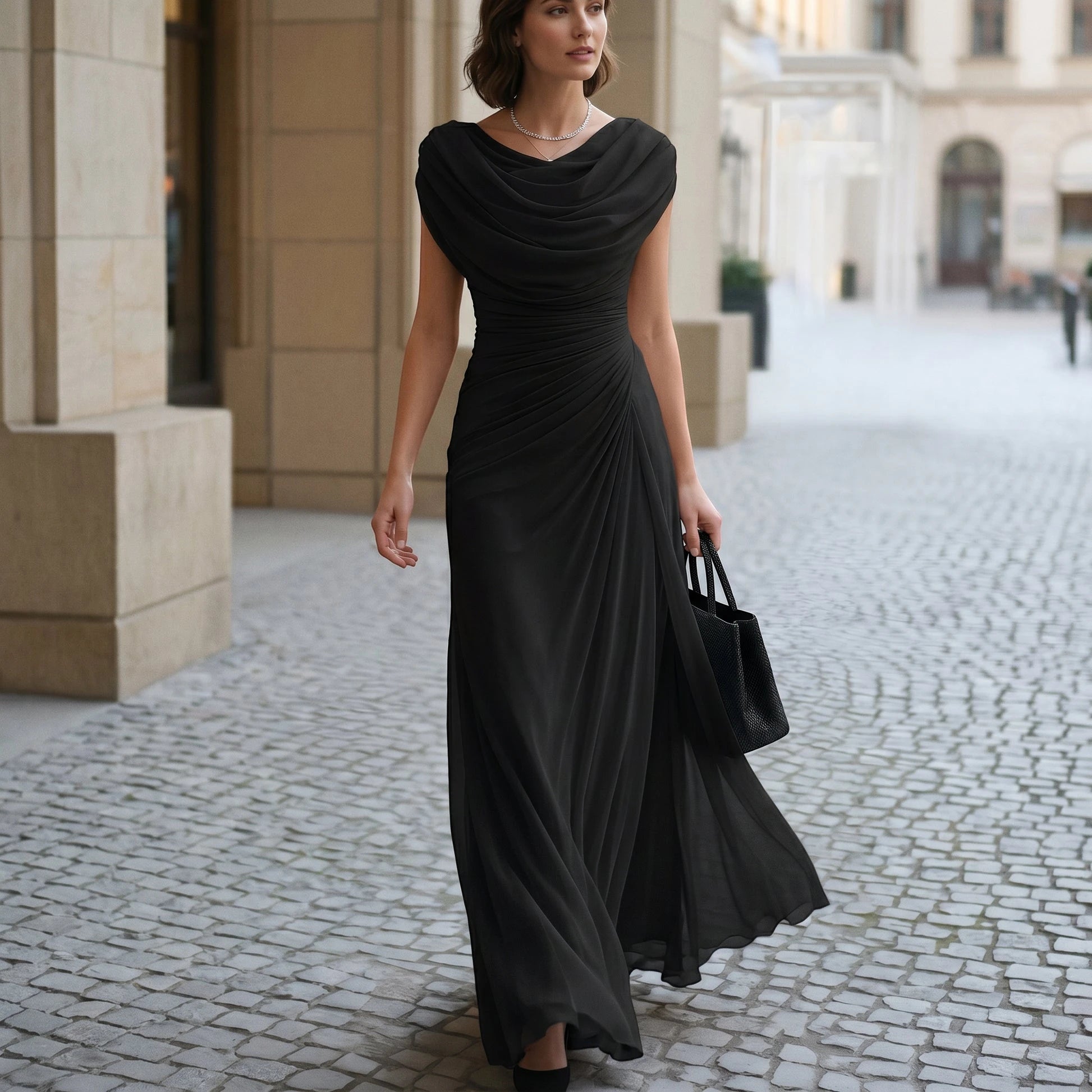 Women's Formal Maxi Wedding Guest Dress with Cowl Neck