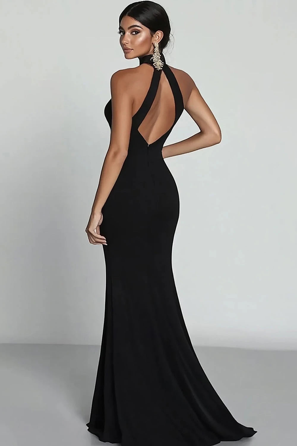 Women's Formal Maxi Wedding Guest Dress with High Neck and Slit