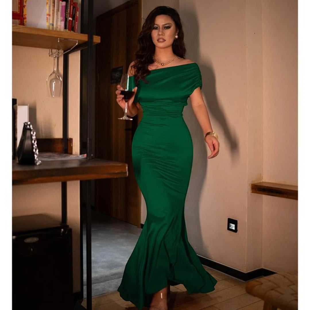 Women's Formal Maxi Wedding Guest Dress with Off Shoulder Feature