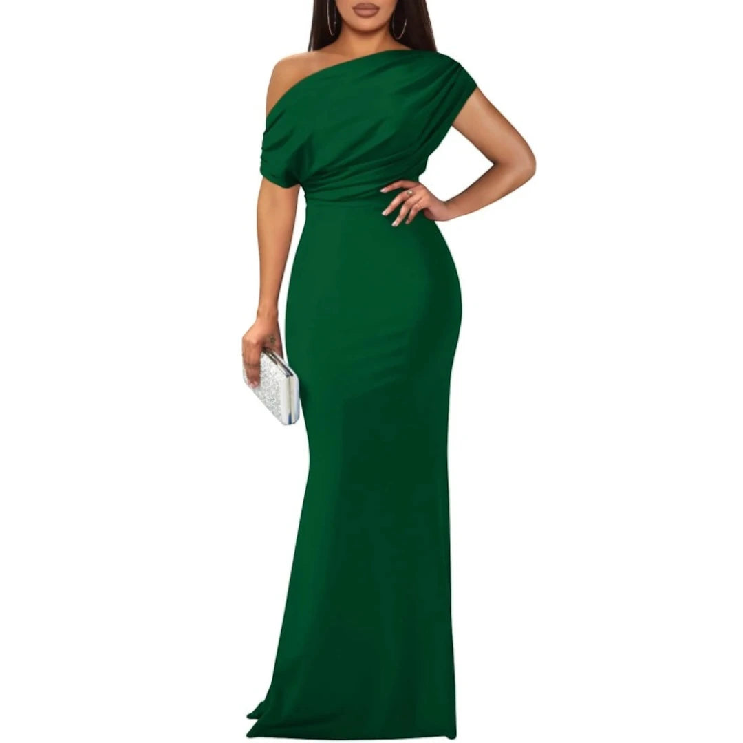 Women's Formal Maxi Wedding Guest Dress with Off Shoulder Feature