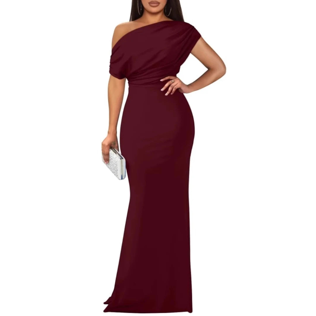 Women's Formal Maxi Wedding Guest Dress with Off Shoulder Feature
