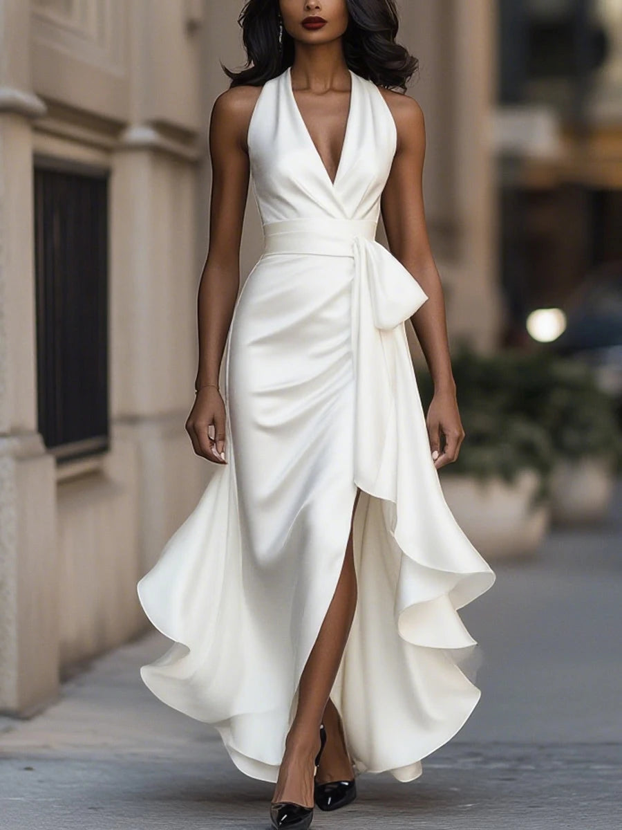 Women's Formal Maxi Wedding Guest Dress with V-Neck