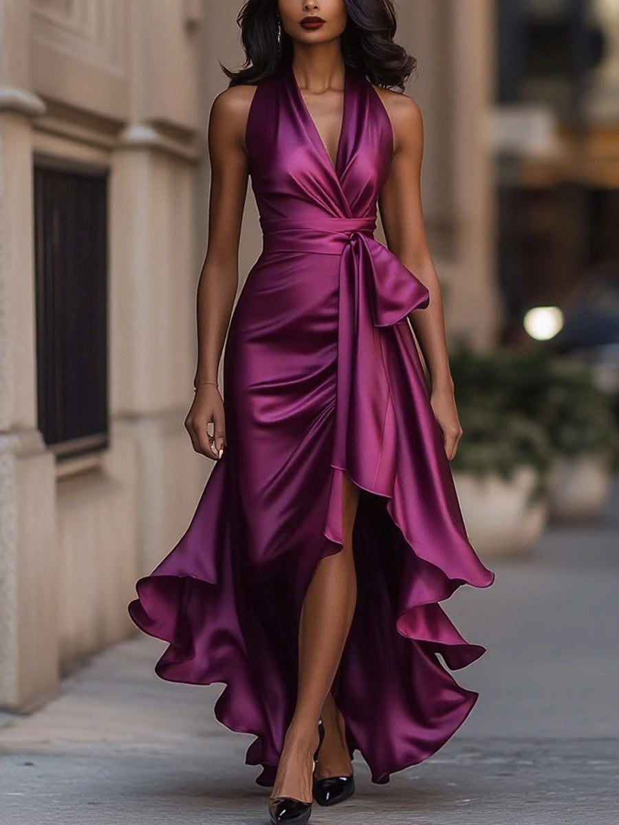Women's Formal Maxi Wedding Guest Dress with V-Neck
