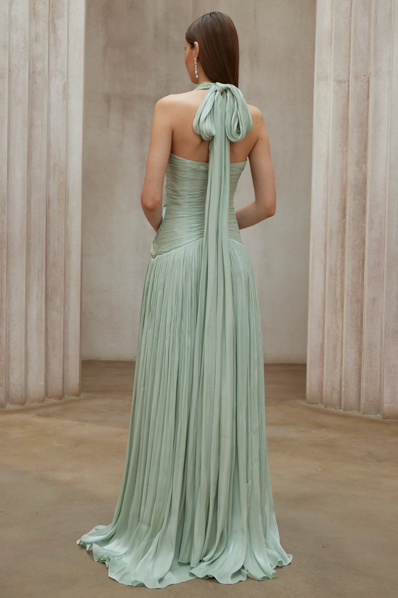Women's Formal Pleated Maxi Wedding Guest Dress with Halter