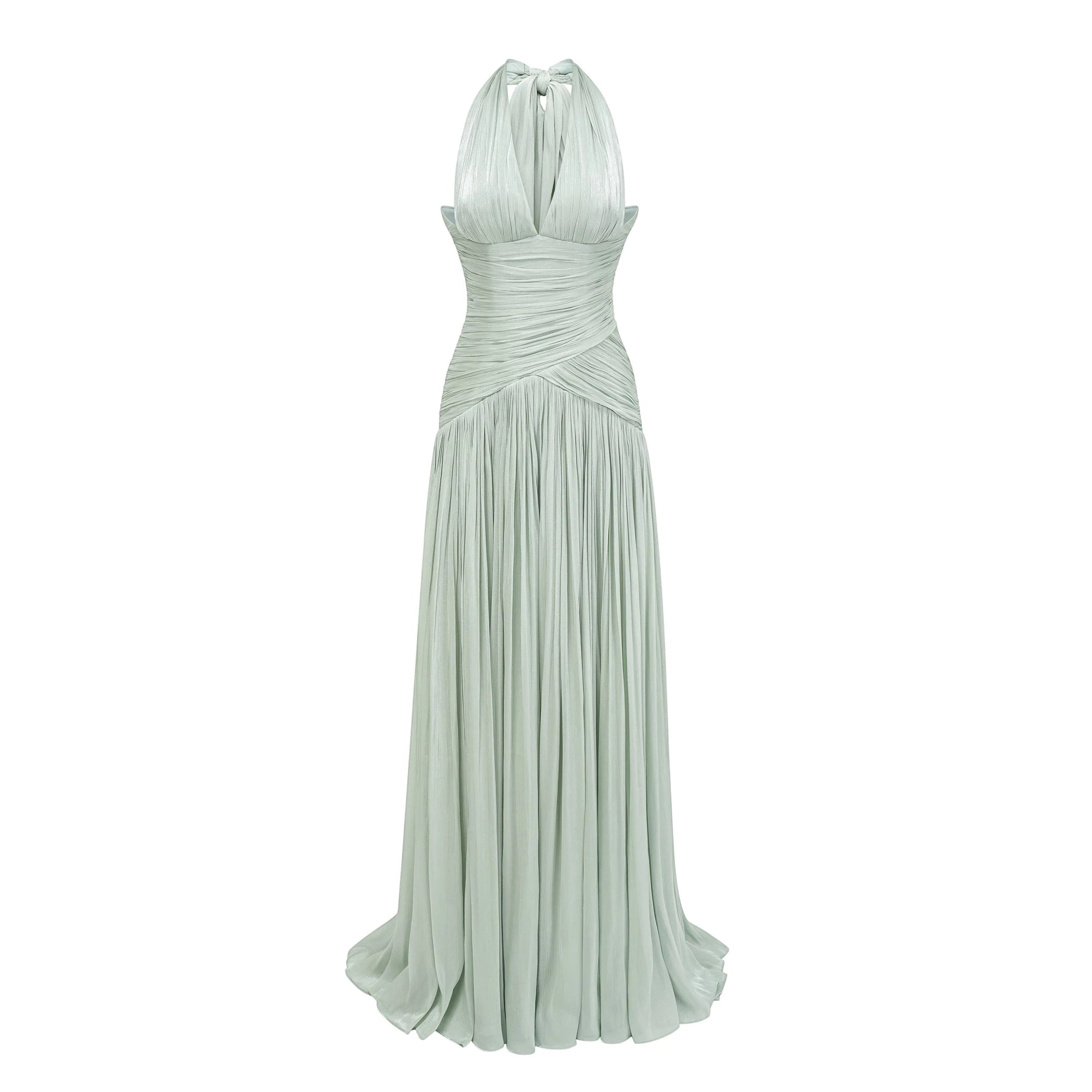 Women's Formal Pleated Maxi Wedding Guest Dress with Halter