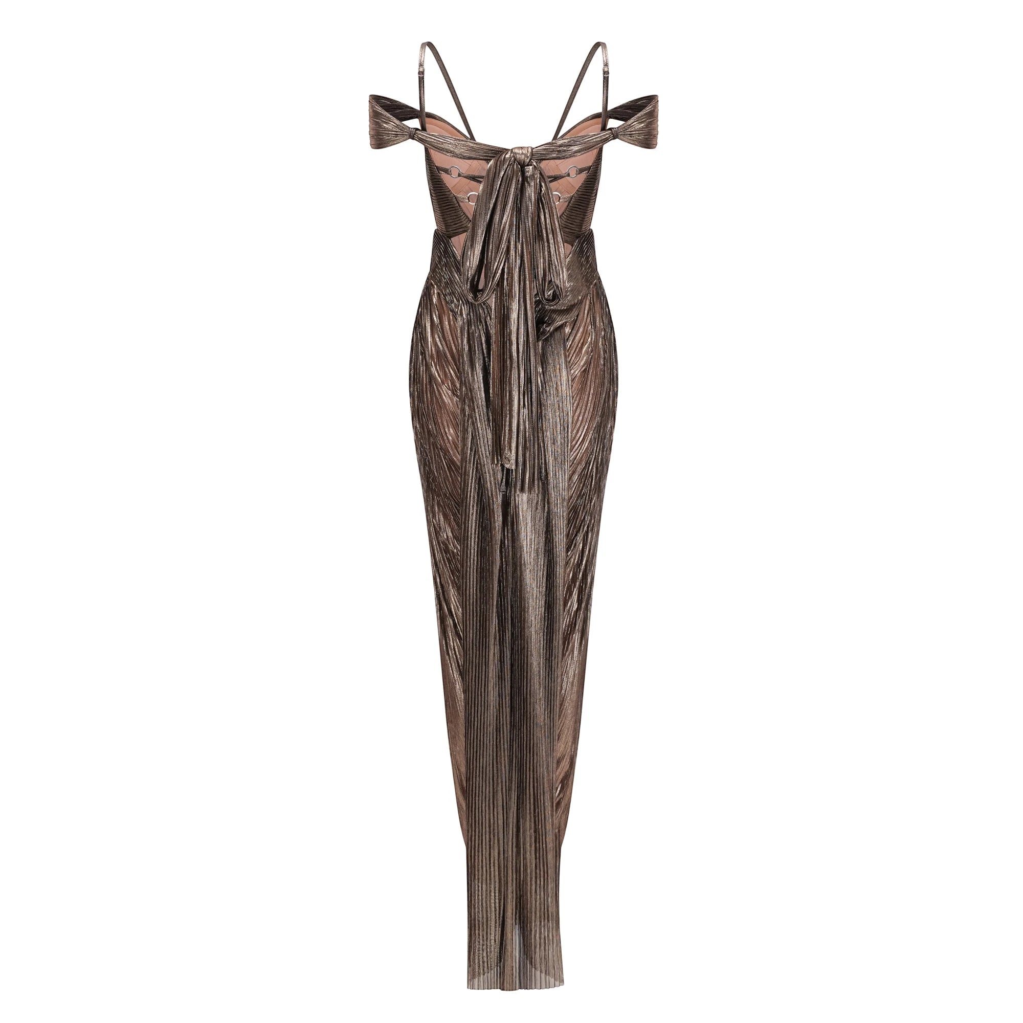 Women's Formal Pleated Maxi Wedding Guest Dress with Off Shoulder