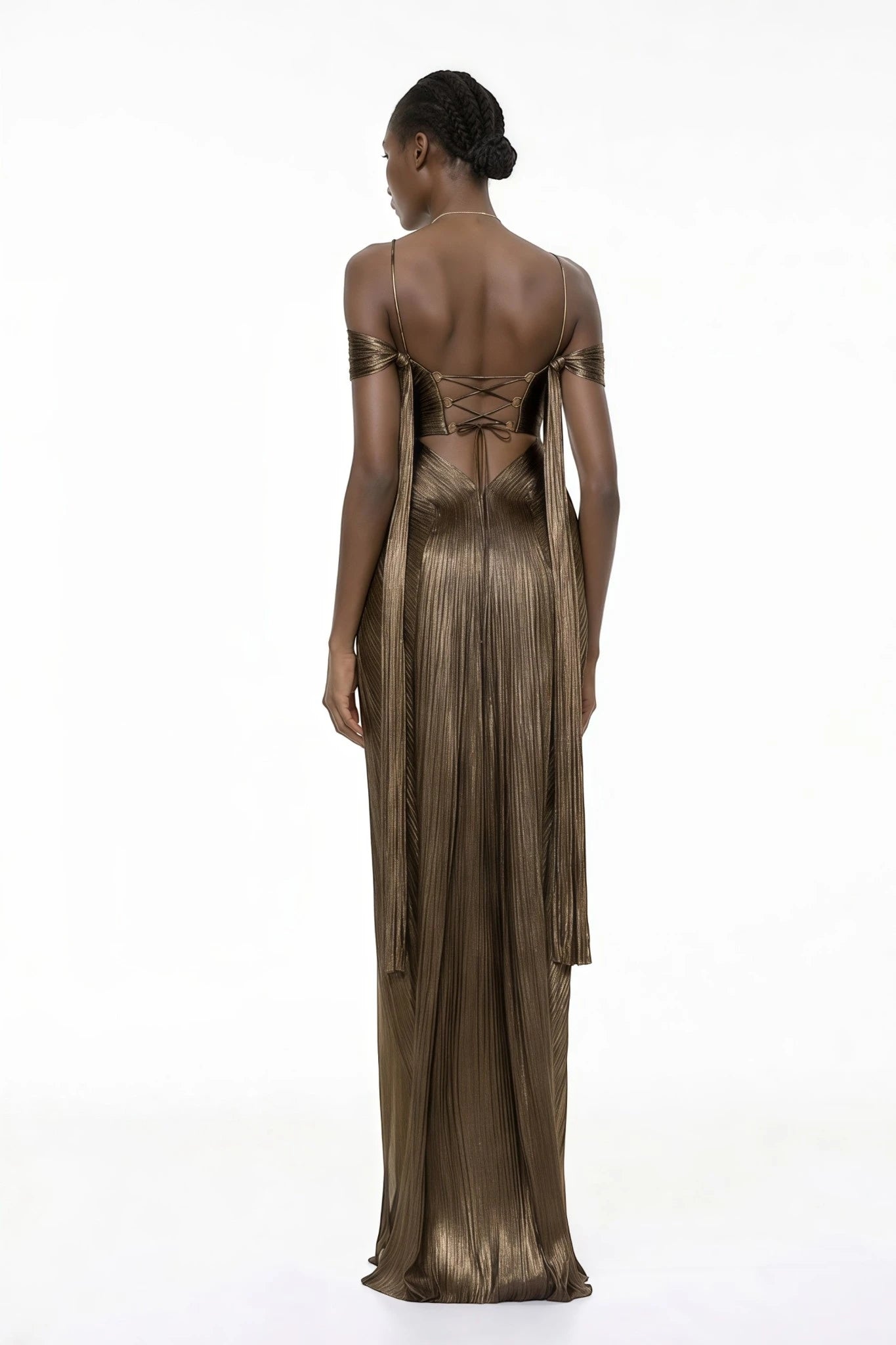 Women's Formal Pleated Maxi Wedding Guest Dress with Off Shoulder