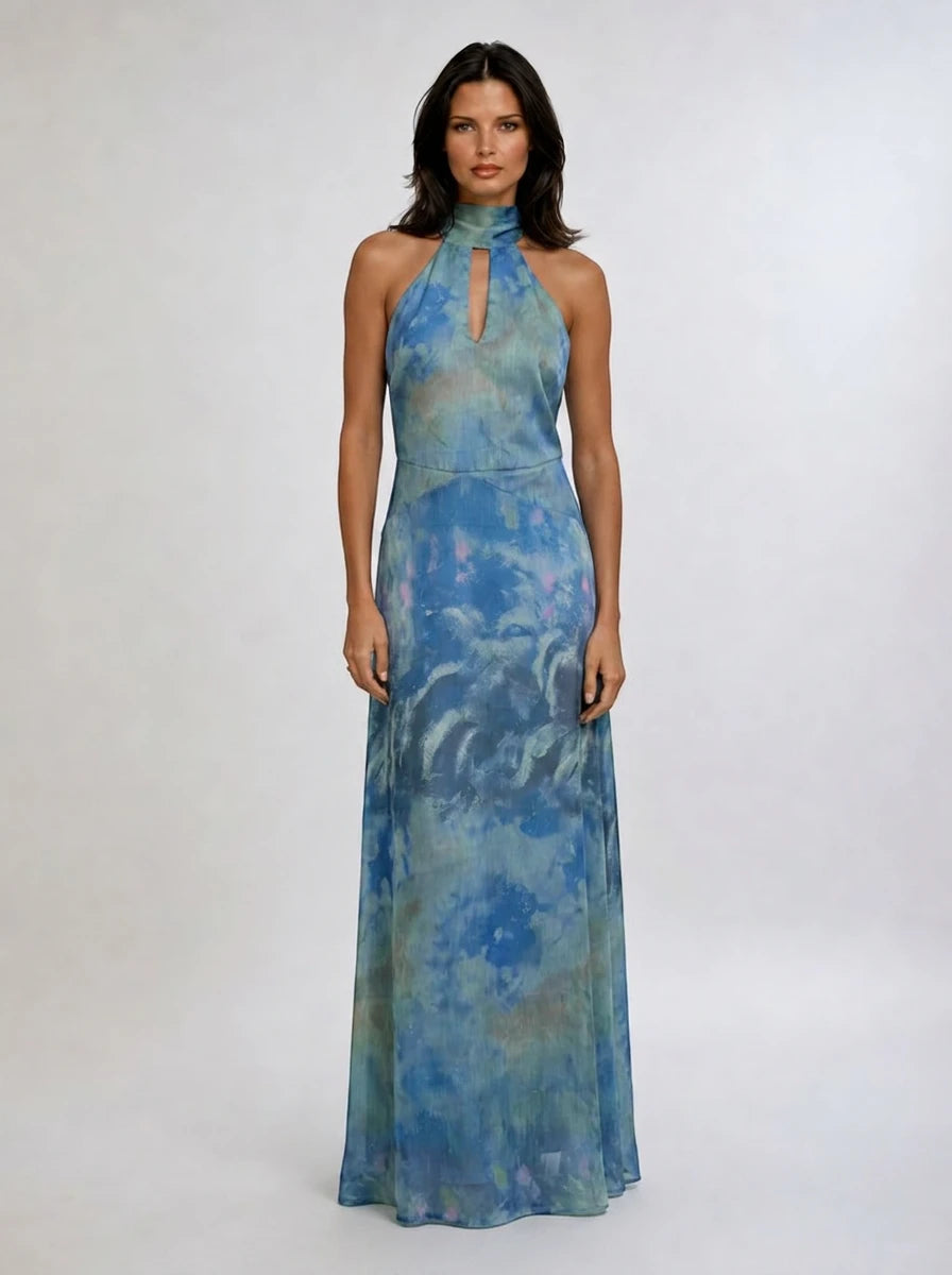 Women's Formal Summer Maxi Wedding Guest Dress with High Neck