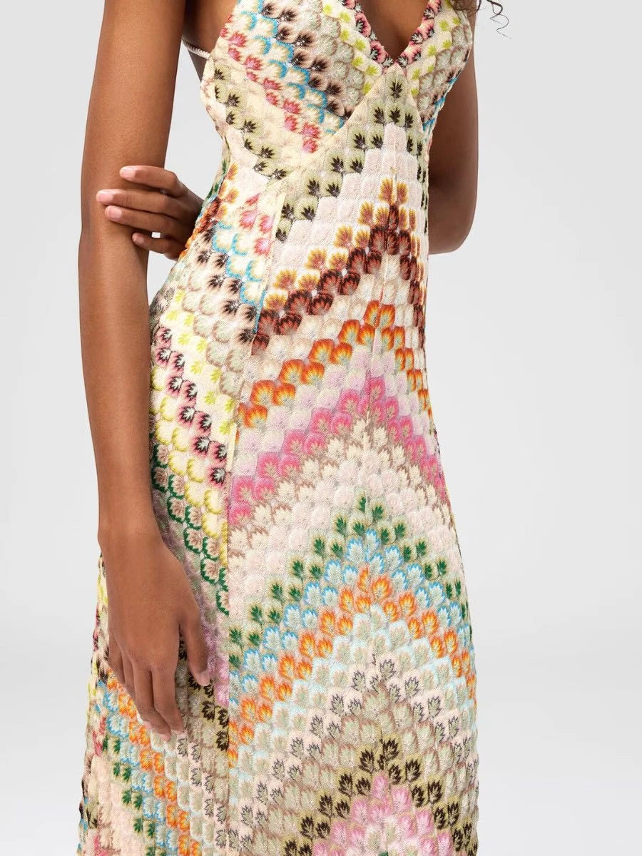 Women's Knit Printed Maxi Summer Dress with Low Back