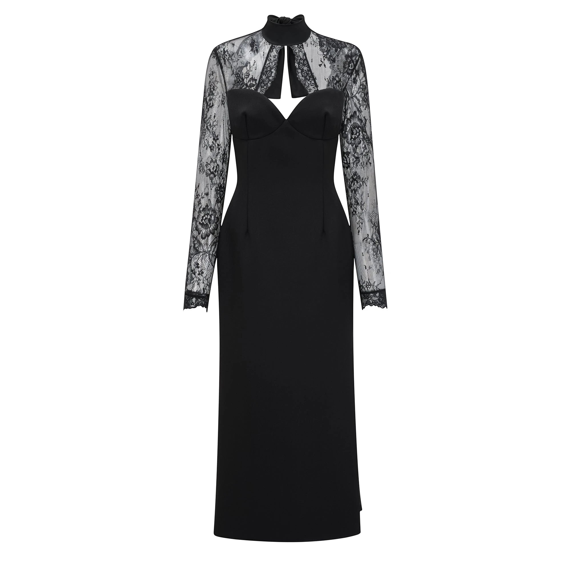 Women's Lace Formal Maxi Wedding Guest Dress with High Neck