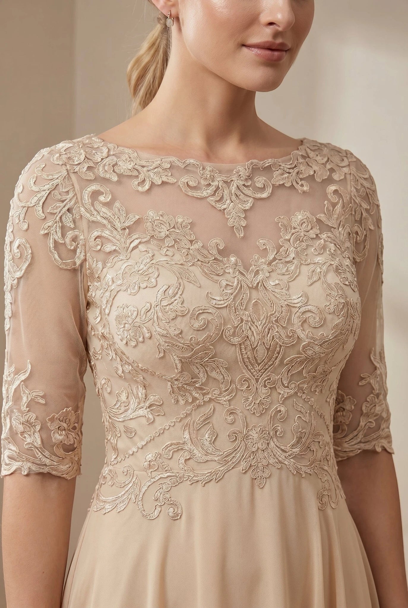 Women's Lace Formal Midi Wedding Guest Dress with Ruffle Detail