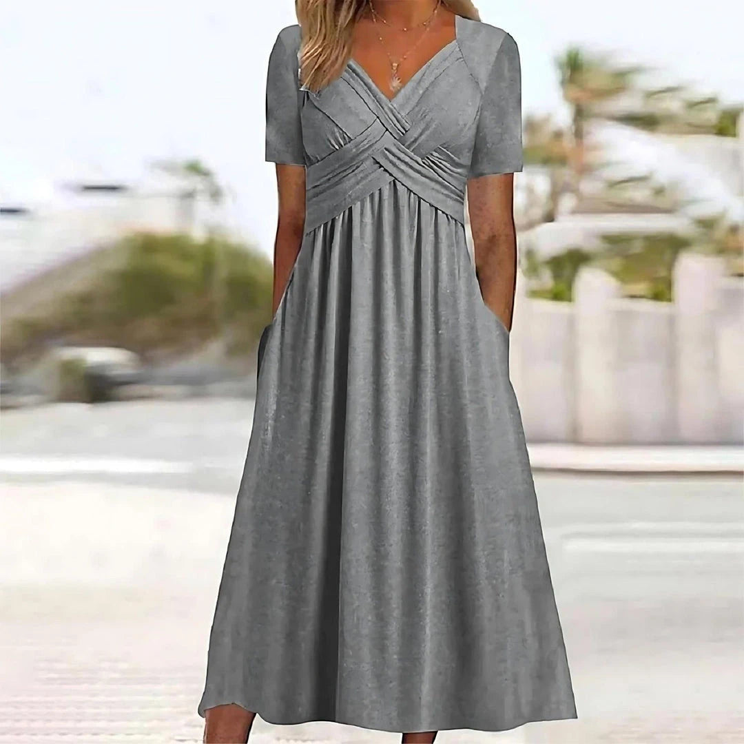 Women's Loose Midi Summer Dress with V-Neck