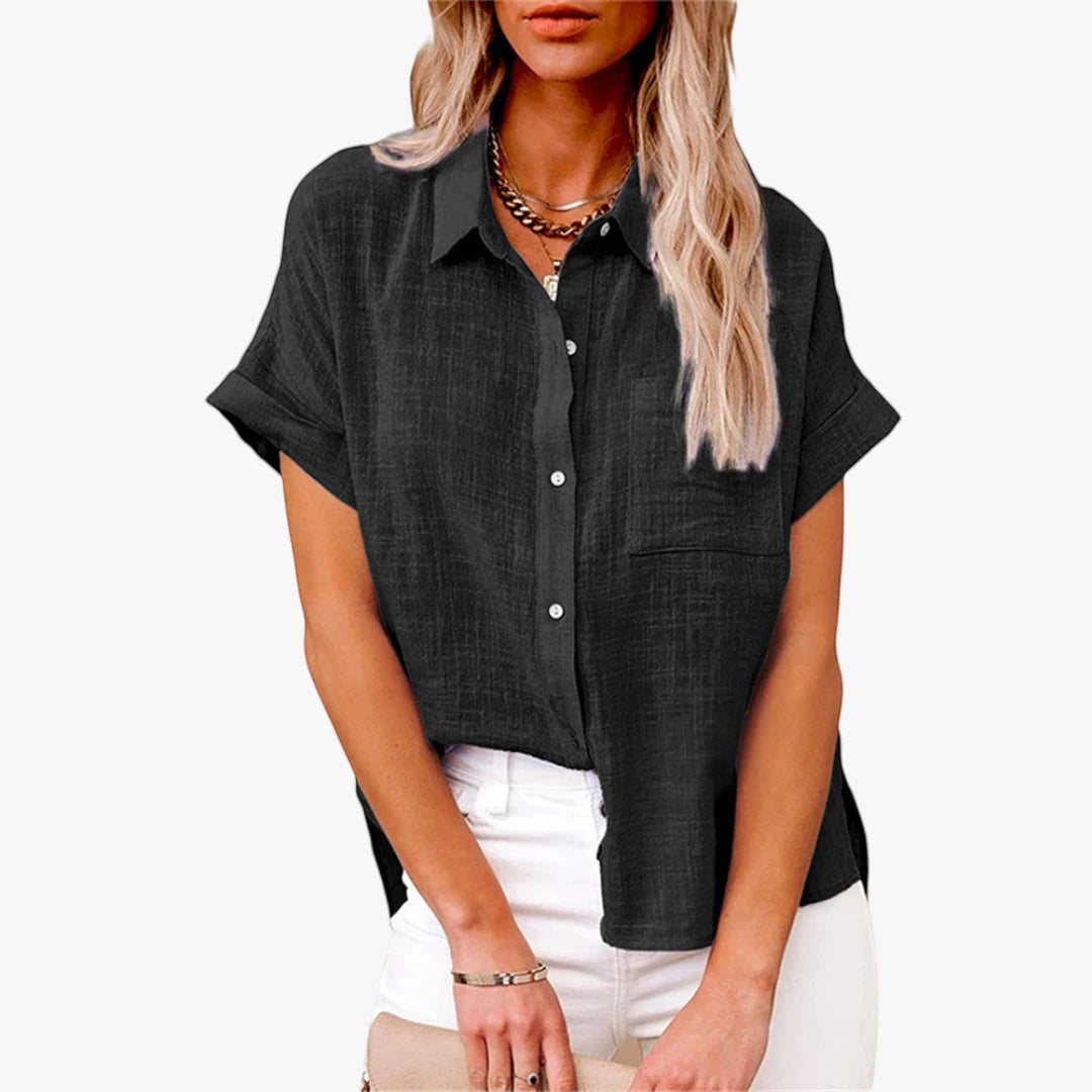 Women's Loose Shirt with Button Detail and Short Sleeve