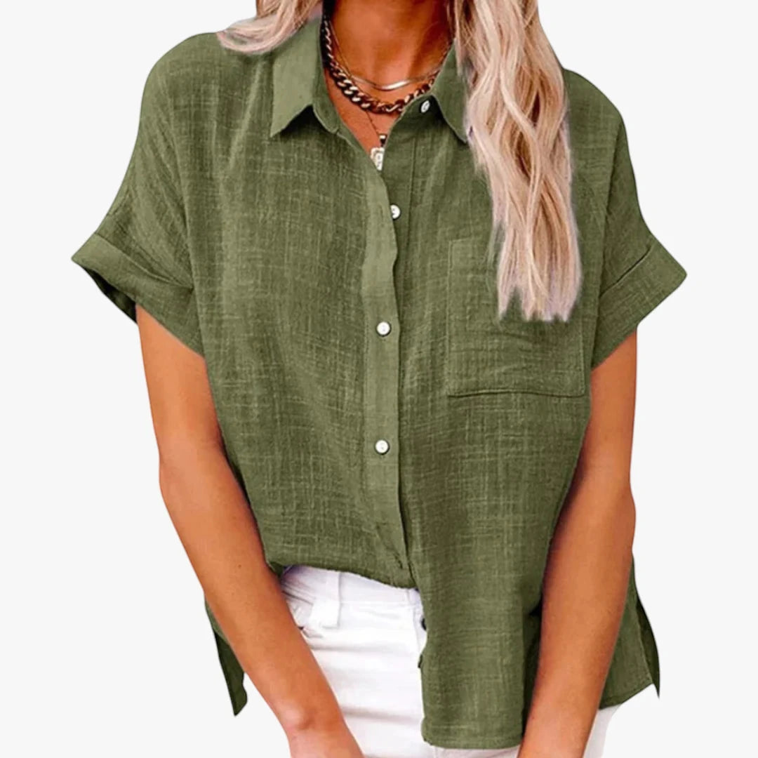 Women's Loose Shirt with Button Detail and Short Sleeve