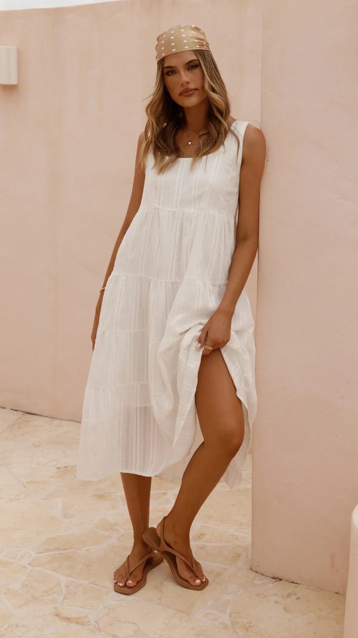 Women's Loose Tiered Midi Summer Dress with Square Neck