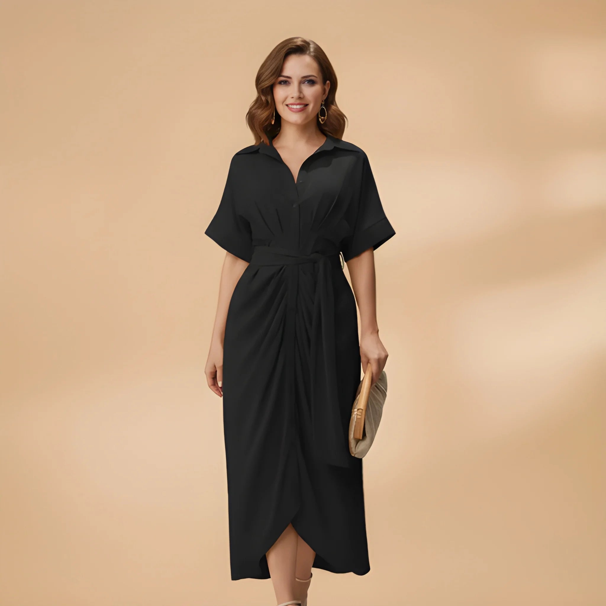 Women's Casual Printed Midi Summer Dress with Tie Waist