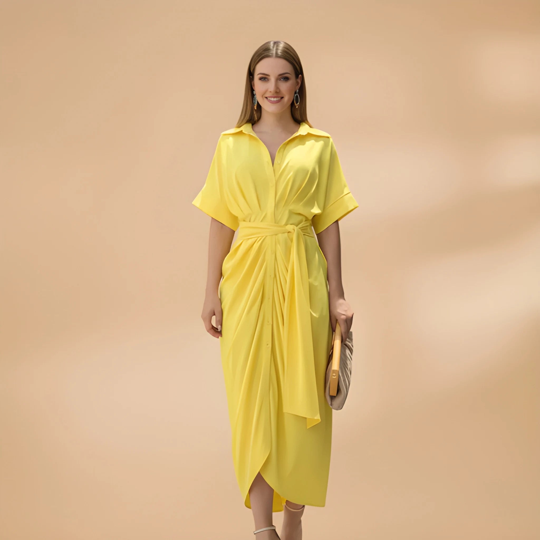 Women's Casual Printed Midi Summer Dress with Tie Waist