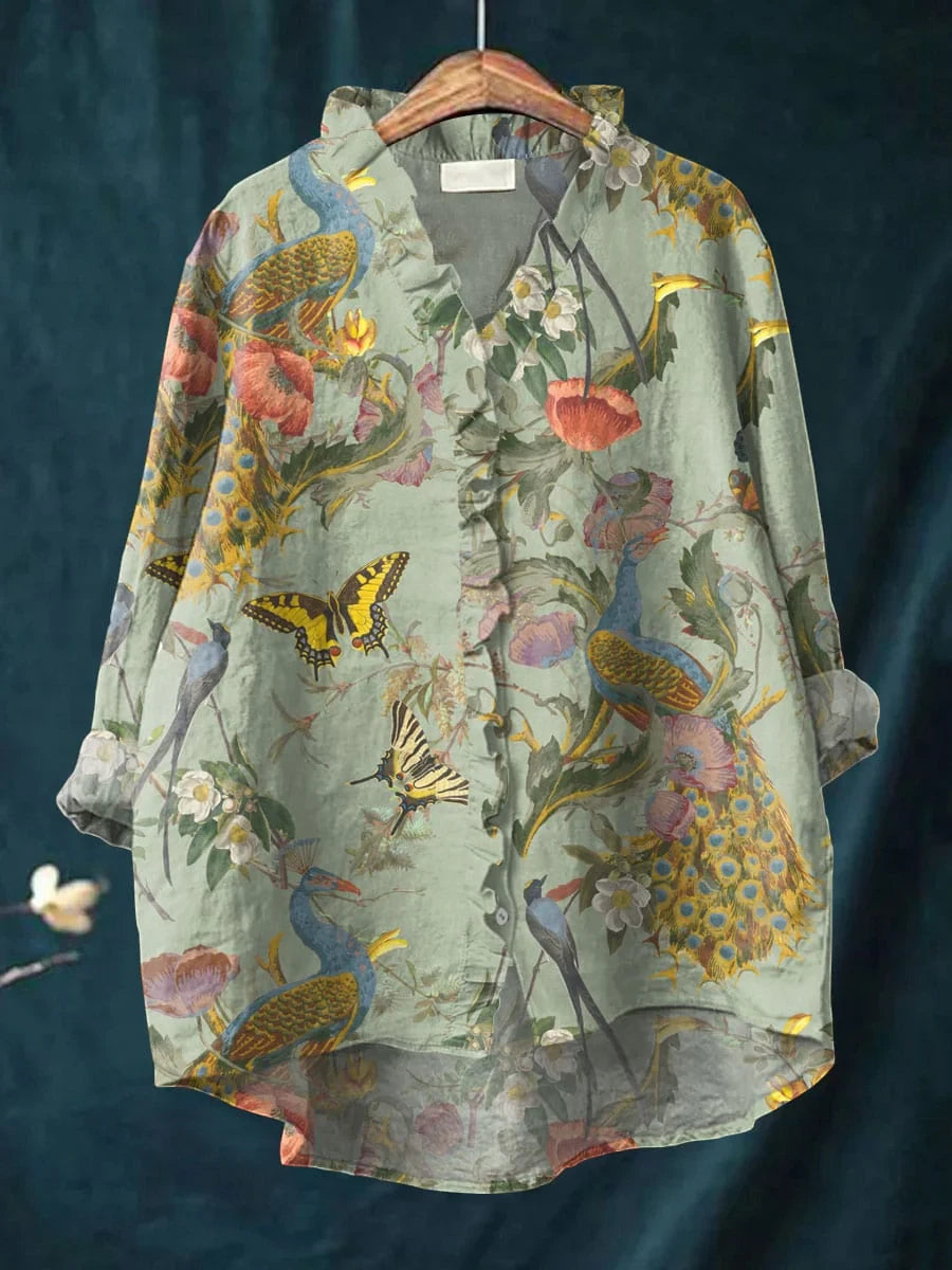 Women's Oversized Blouse with Ruffle and Long Sleeves