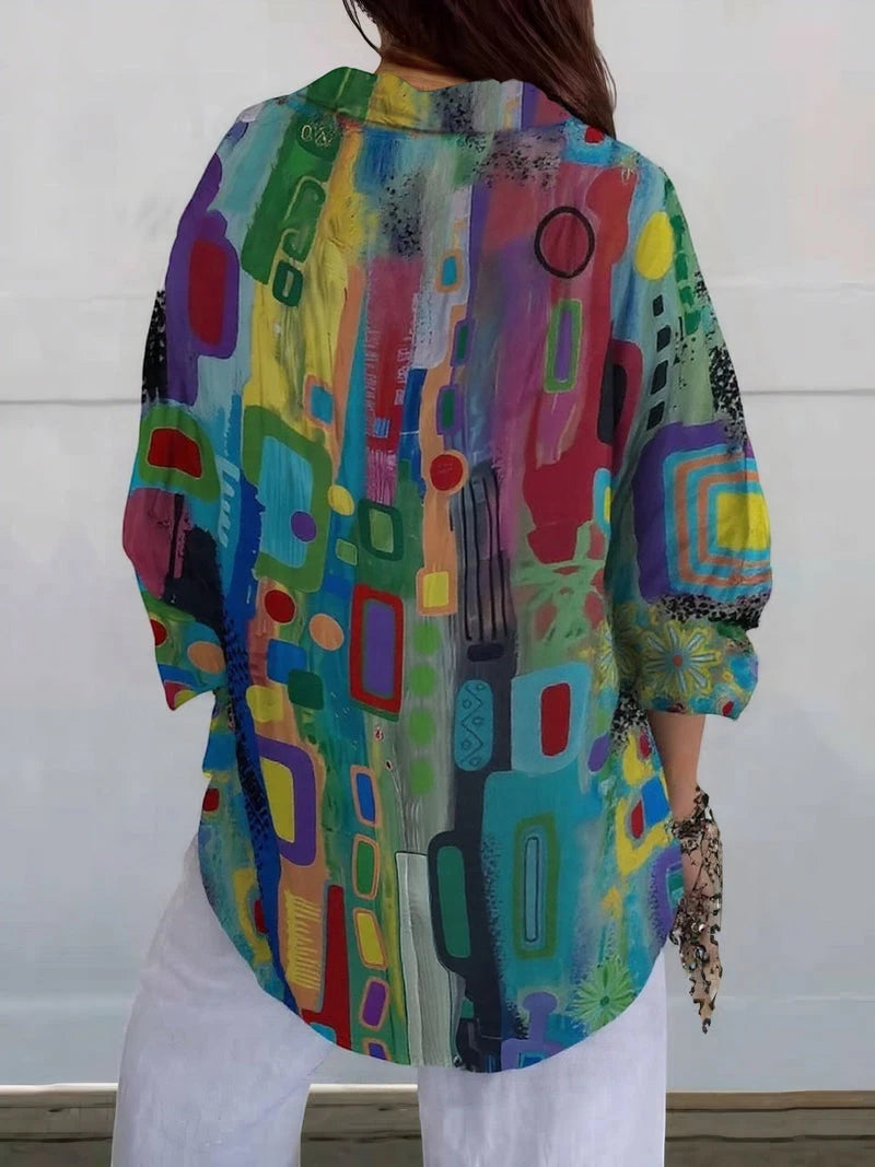 Women's Oversized Shirt with V-Neck and Long Sleeve