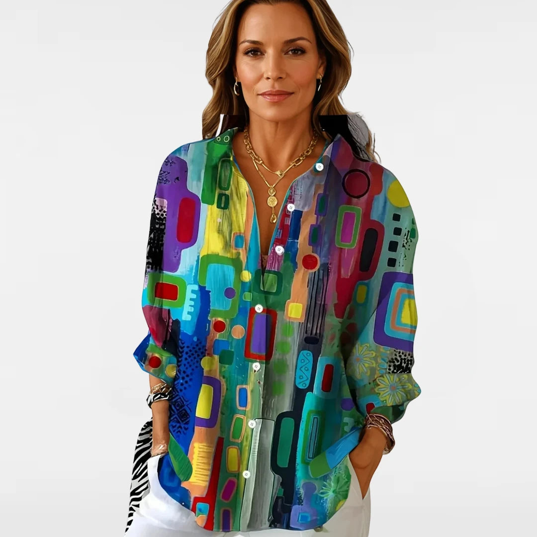 Women's Oversized Shirt with V-Neck and Long Sleeve