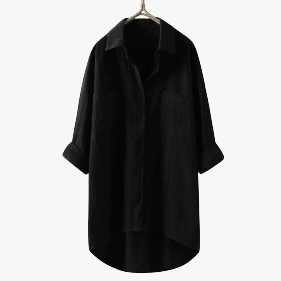 Women's Oversized Shirt with V-Neck and Front Pockets