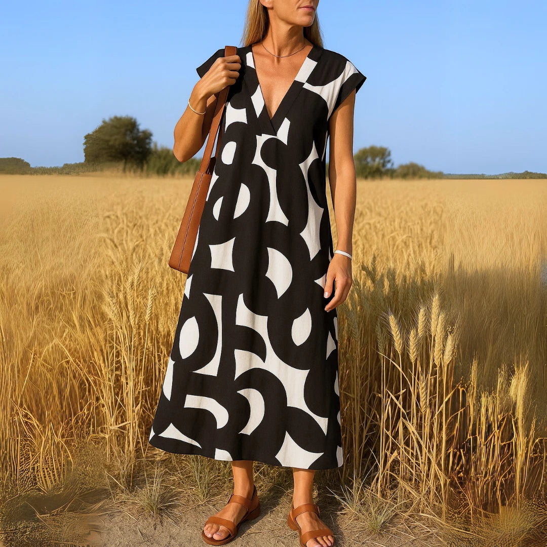 Women's Printed Casual Midi Summer Dress with Cap Sleeve