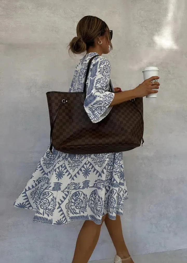 Women's Printed Casual Midi Summer Dress with V-Neck