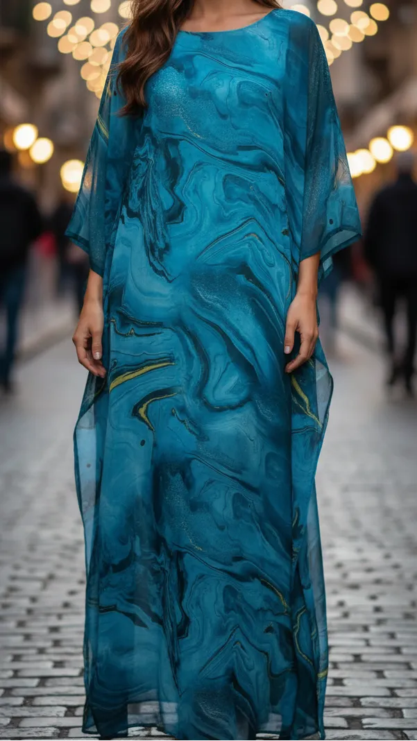 Women's Printed Flowy Maxi Summer Dress with Long Sleeves