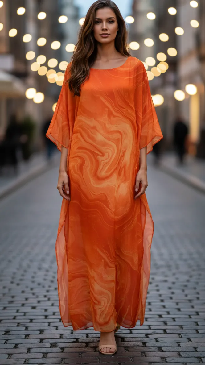 Women's Printed Flowy Maxi Summer Dress with Long Sleeves