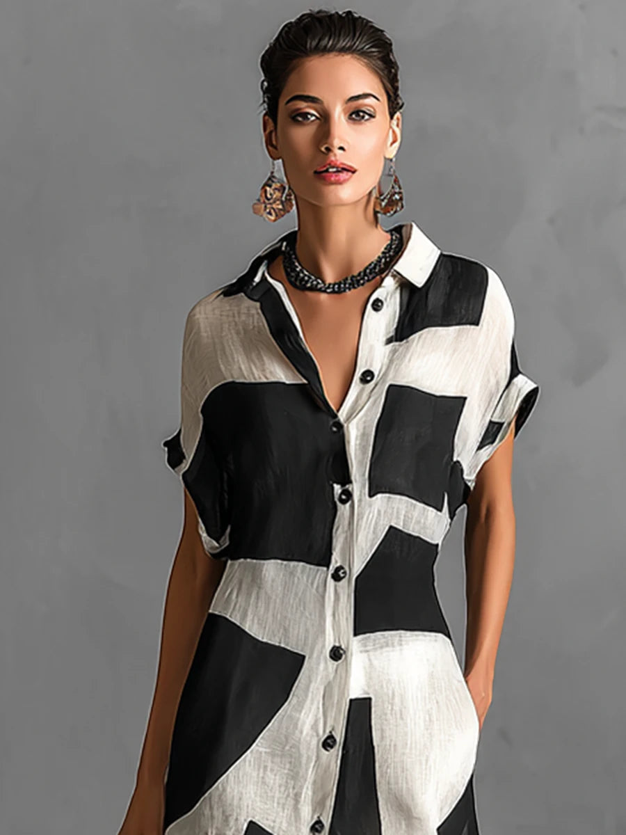 Women's Printed Maxi Summer Dress with Short Sleeves and Slit