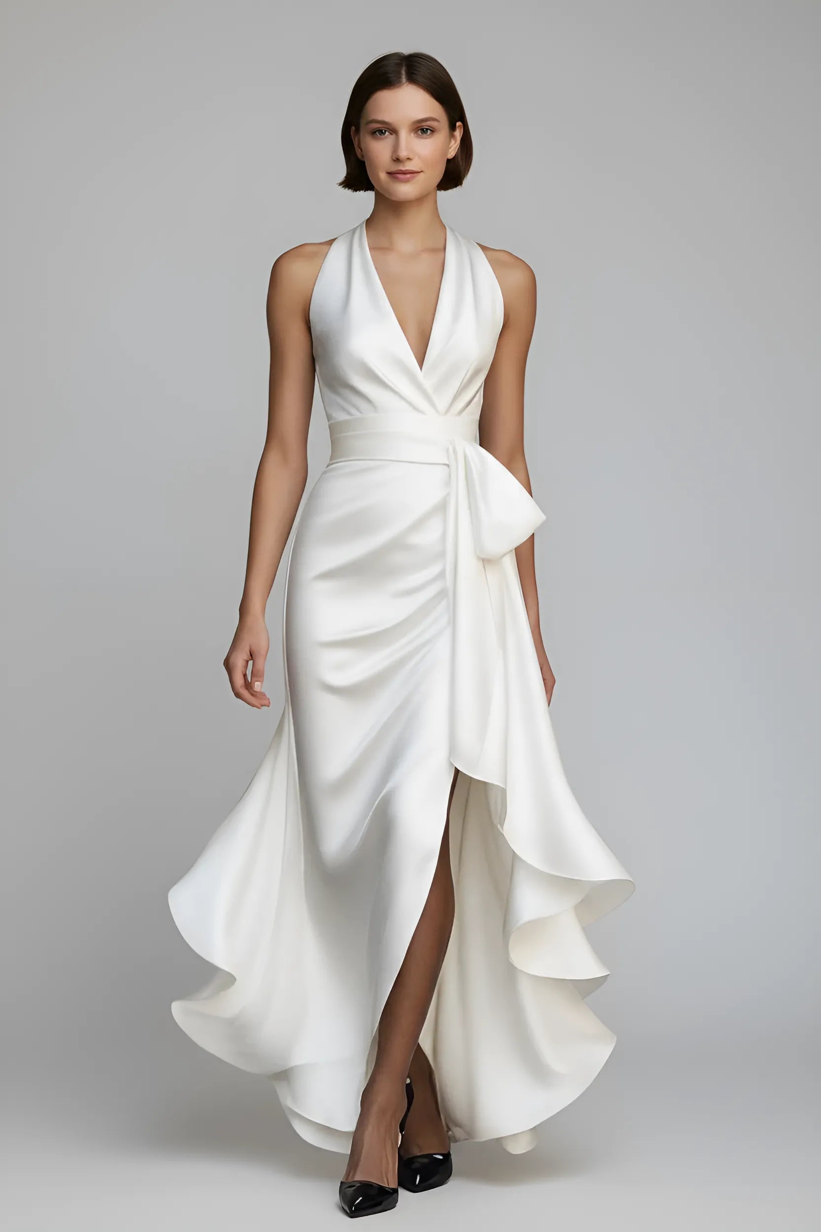 Women's Sleeveless Elegant Maxi Wedding Guest Dress with Tie Front