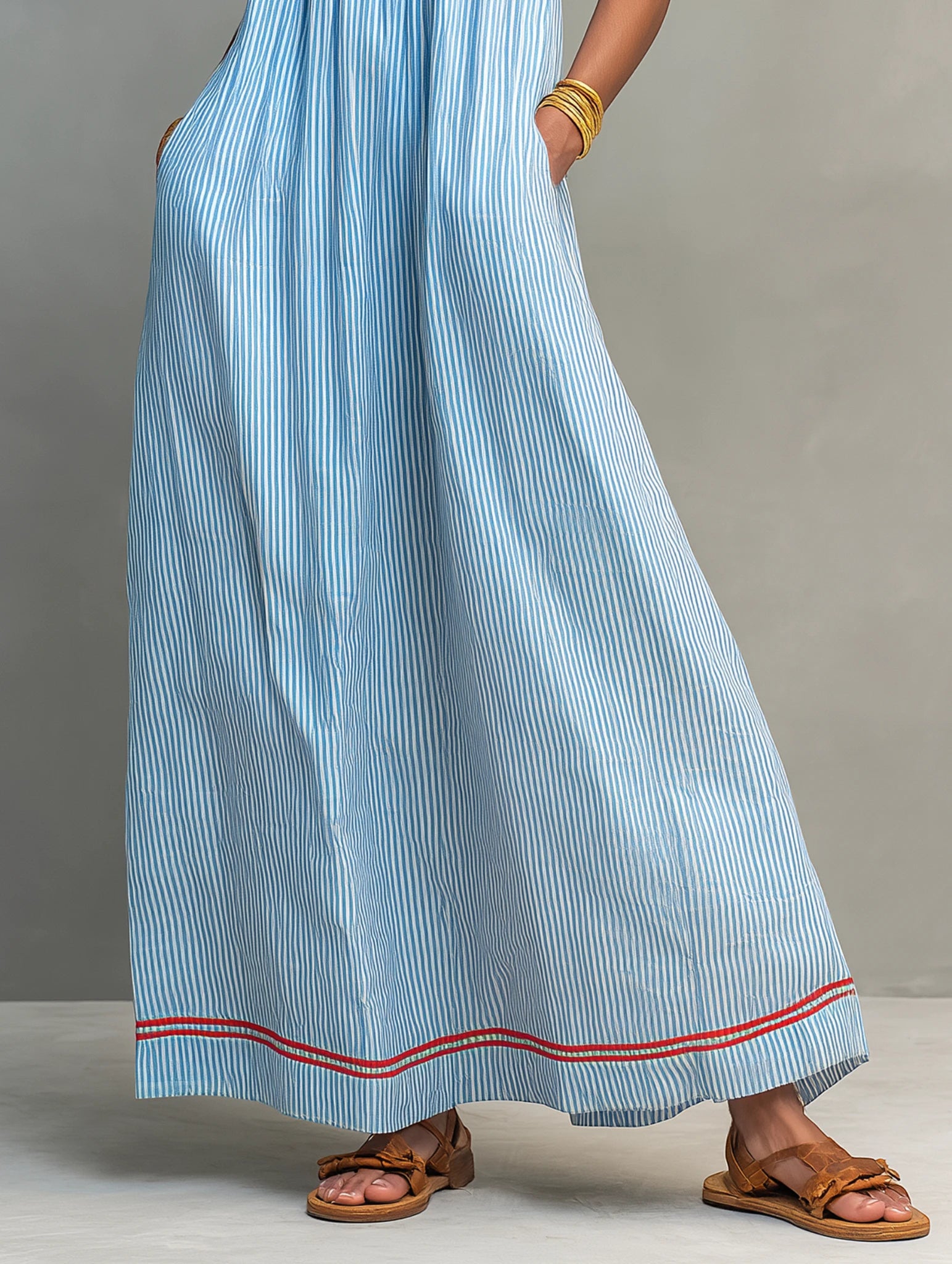 Women's Striped Maxi Summer Dress with Spaghetti Straps
