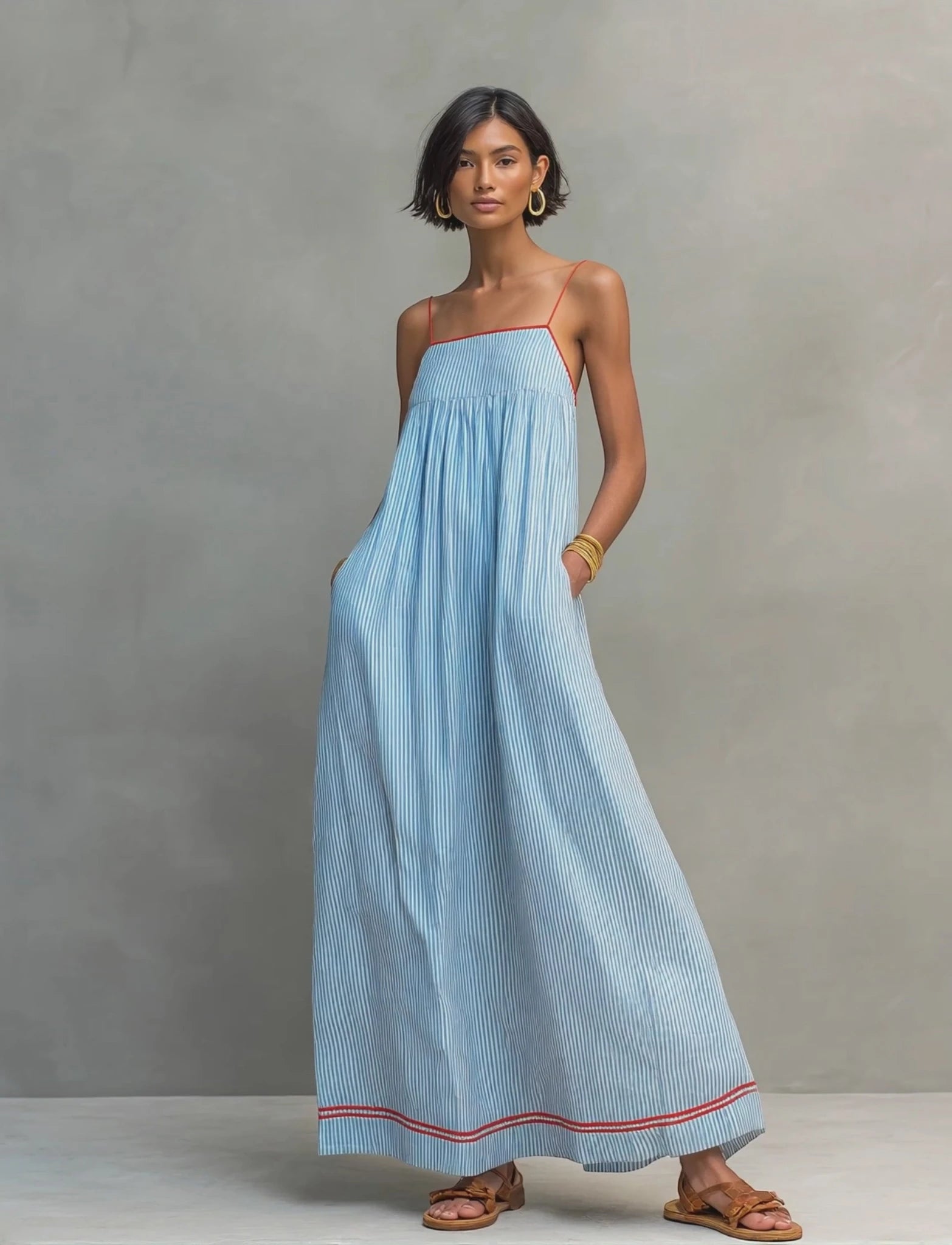 Women's Striped Maxi Summer Dress with Spaghetti Straps